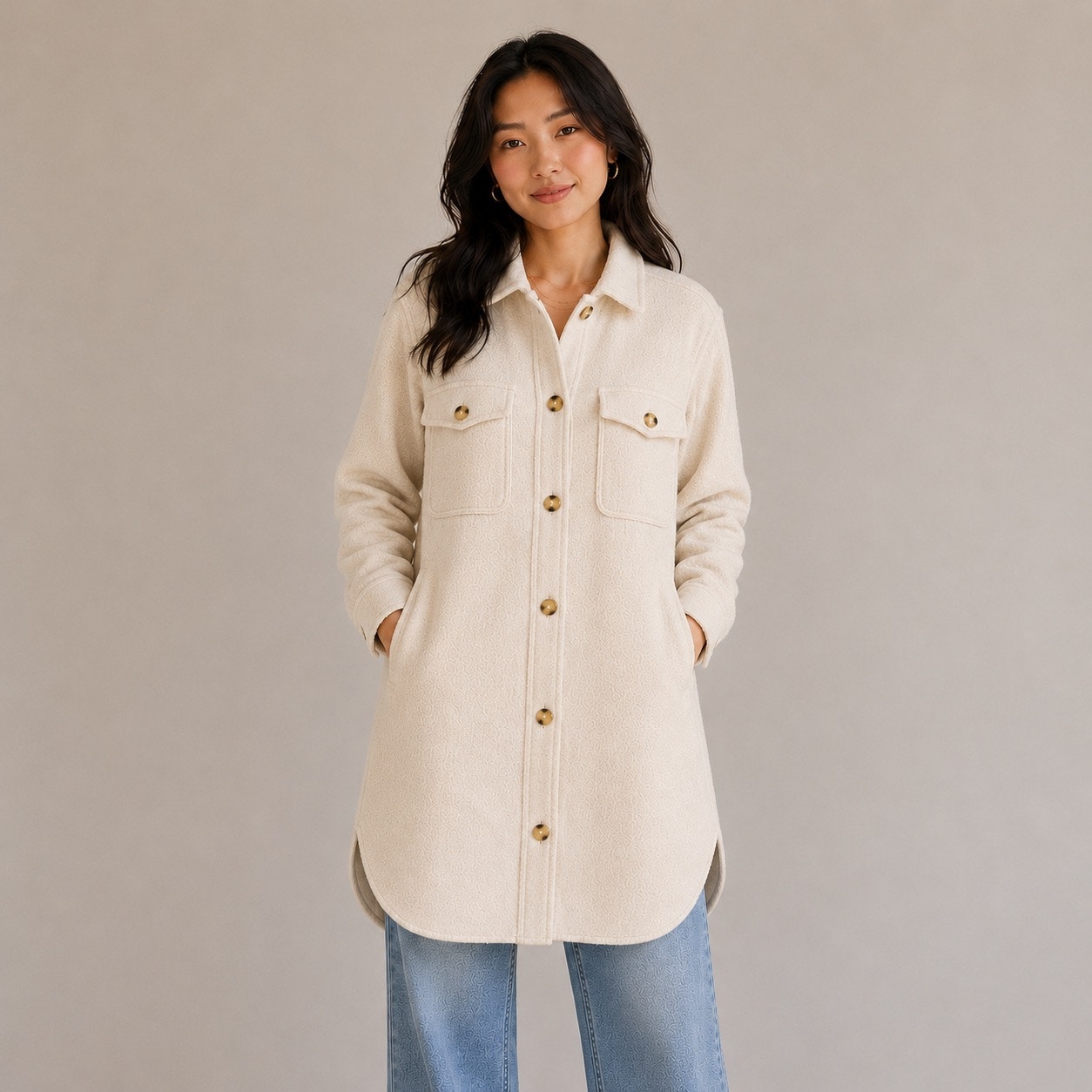 Wilfred Free Aritzia Merino Wool Ganna Long Shirt Jacket Sz M Coastal Chic
